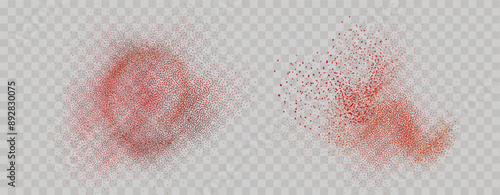 Grainy scatterings of  spicy burst . Splashes of  red pepper powder.Overlay effect chilli or paprika spice splatters. Vector realistic illustration of hot dried spice.