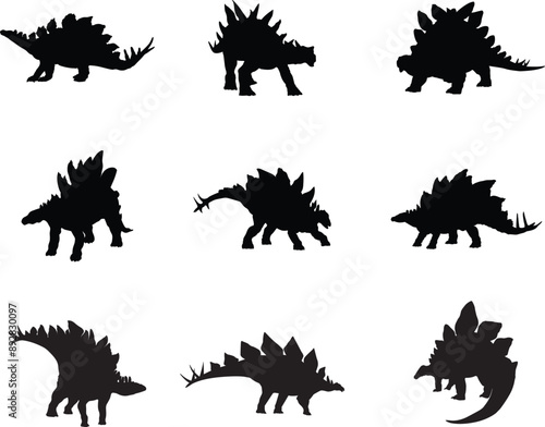 A silhouette collection of stegosaurus dinosaurs for artwork compositions