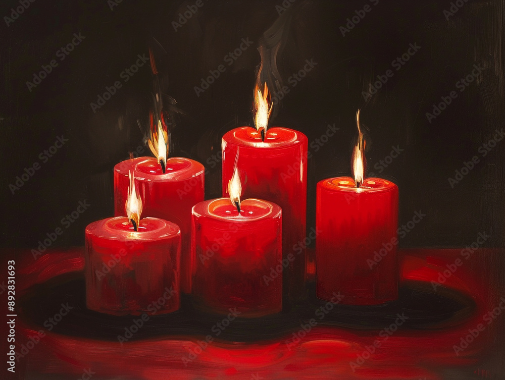 hyper realistic image of 4 red candles burning hyper realistic image of 4 red candles burning