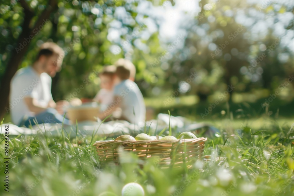 An intimate shot of a family having a picnic in a park, with clear blue skies, green grass, and children playing happily in the fresh air An intimate shot of a family having a picnic in a park, with clear blue skies, green grass, and children playing happily in the fresh air