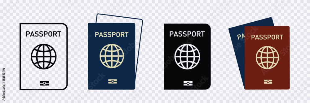 Passport Icon Set isolated on transparent background, Set of International passport document vector icons Passport Icon Set isolated on transparent background, Set of International passport document vector icons