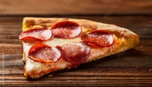 Close de uma deliciosa fatia de pizza de pepperoni photo