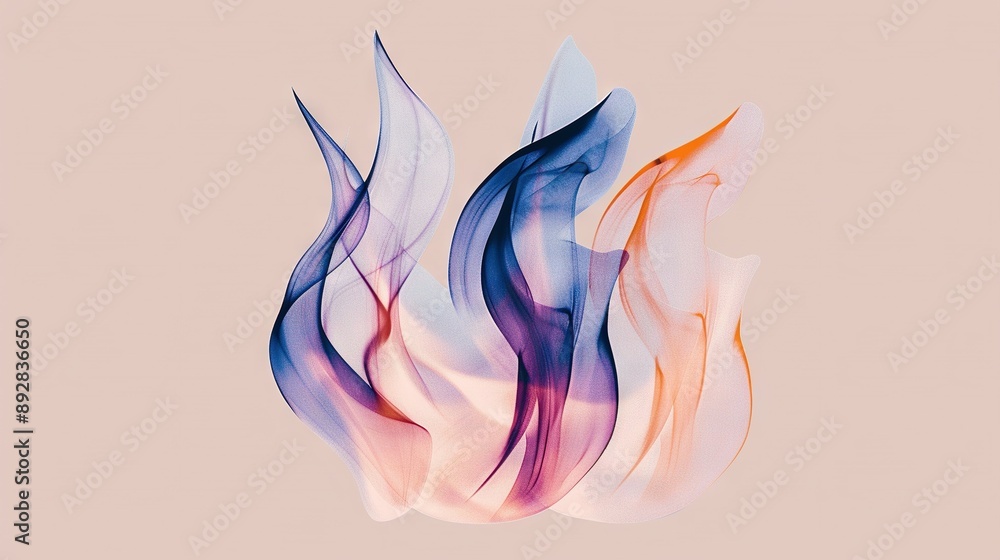 Obraz premium A vibrant abstract painting showcases swirling shades of blue, orange, and pink smoke on a delicate pink backdrop