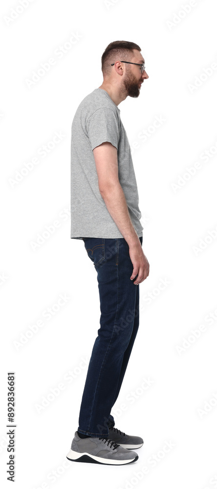 Man with poor posture on white background Man with poor posture on white background