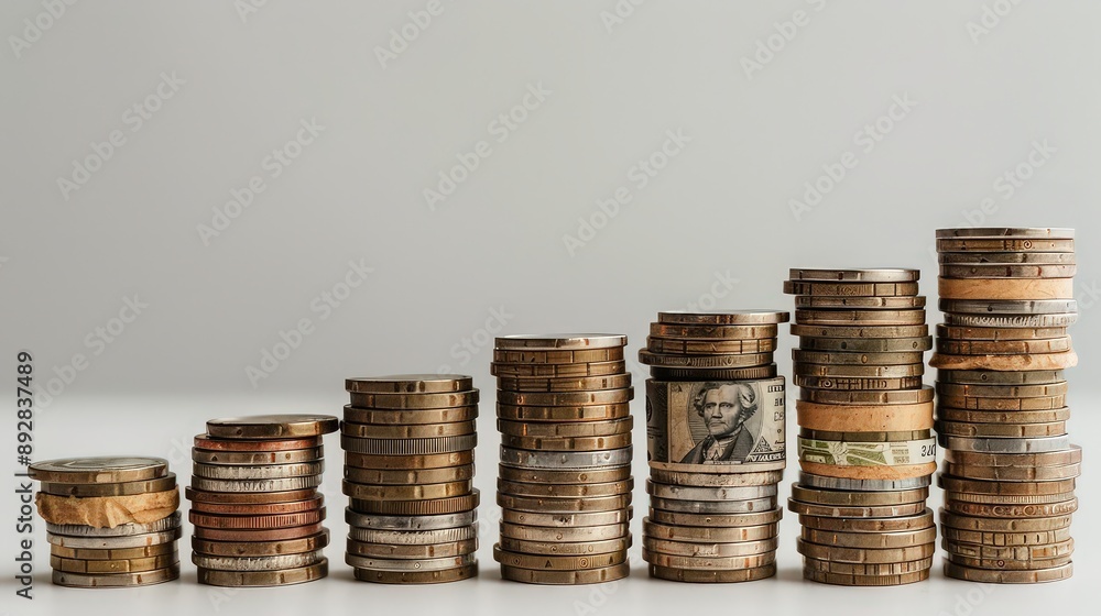series of images showing a tall stack of cash progressively getting smaller, illustrating the diminishing value of money. series of images showing a tall stack of cash progressively getting smaller, illustrating the diminishing value of money.