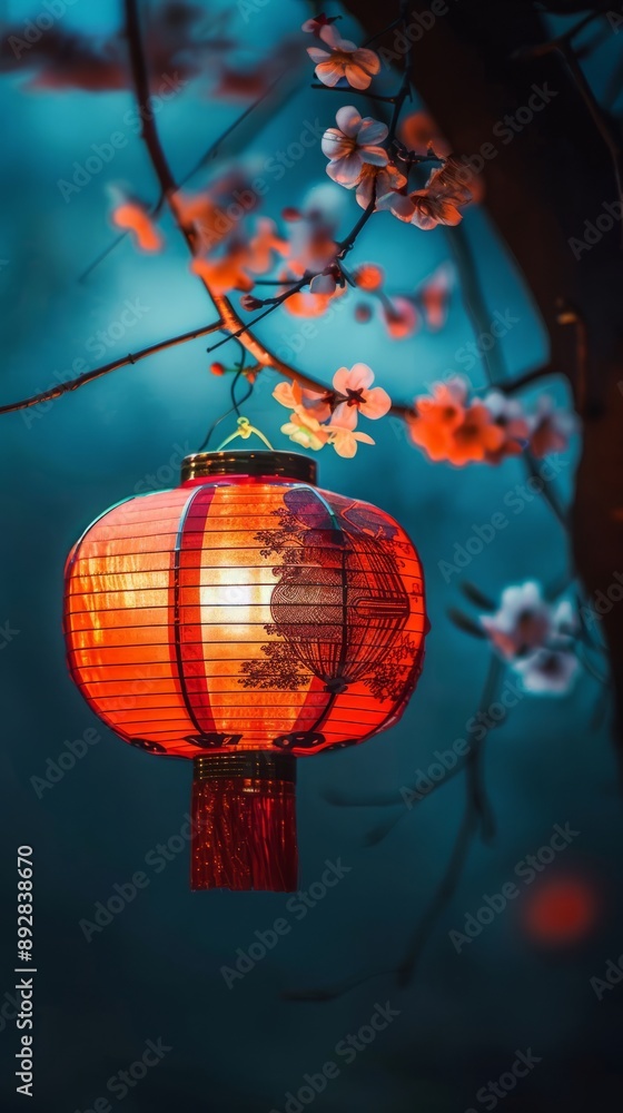 Fototapeta premium Chinese red lantern in the night of Chinese New Year of happiness