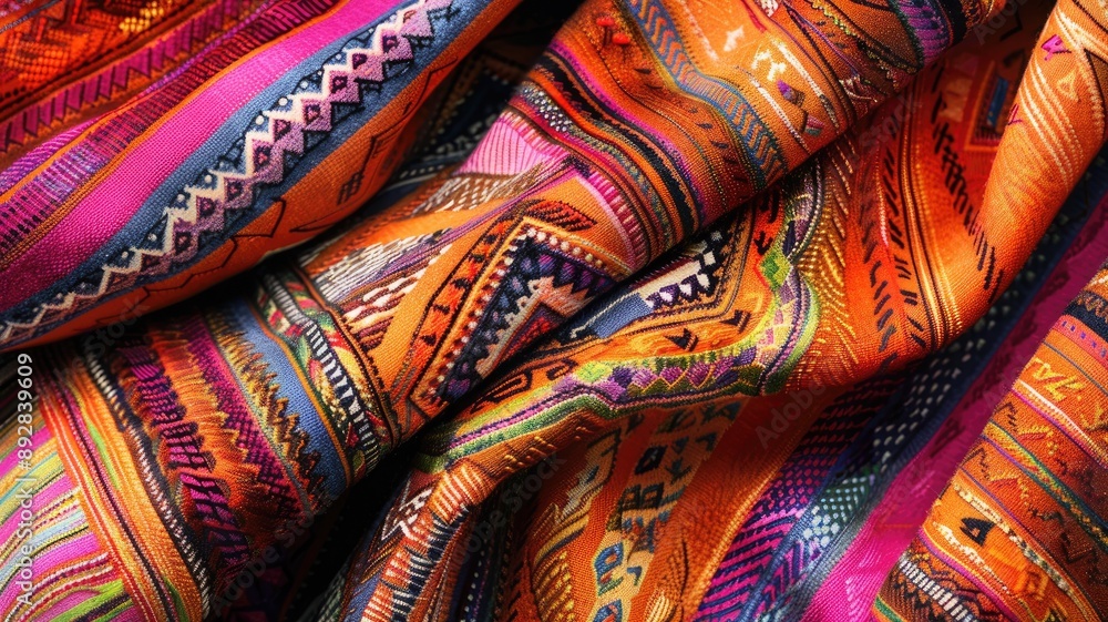 Colorful woven fabrics with intricate patterns Colorful woven fabrics with intricate patterns