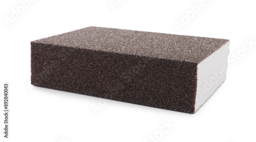 One coarse sandpaper sponge isolated on white