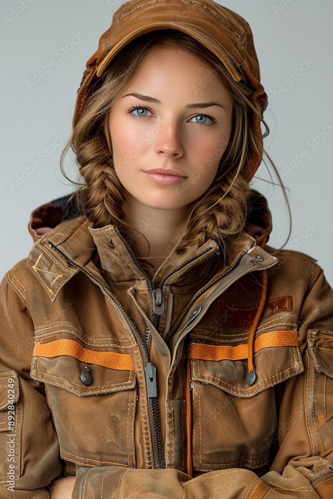 A woman in working clothes isolated on a white background A woman in working clothes isolated on a white background
