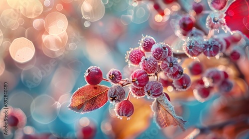 Frost-covered autumn berry. Frost berry close-up