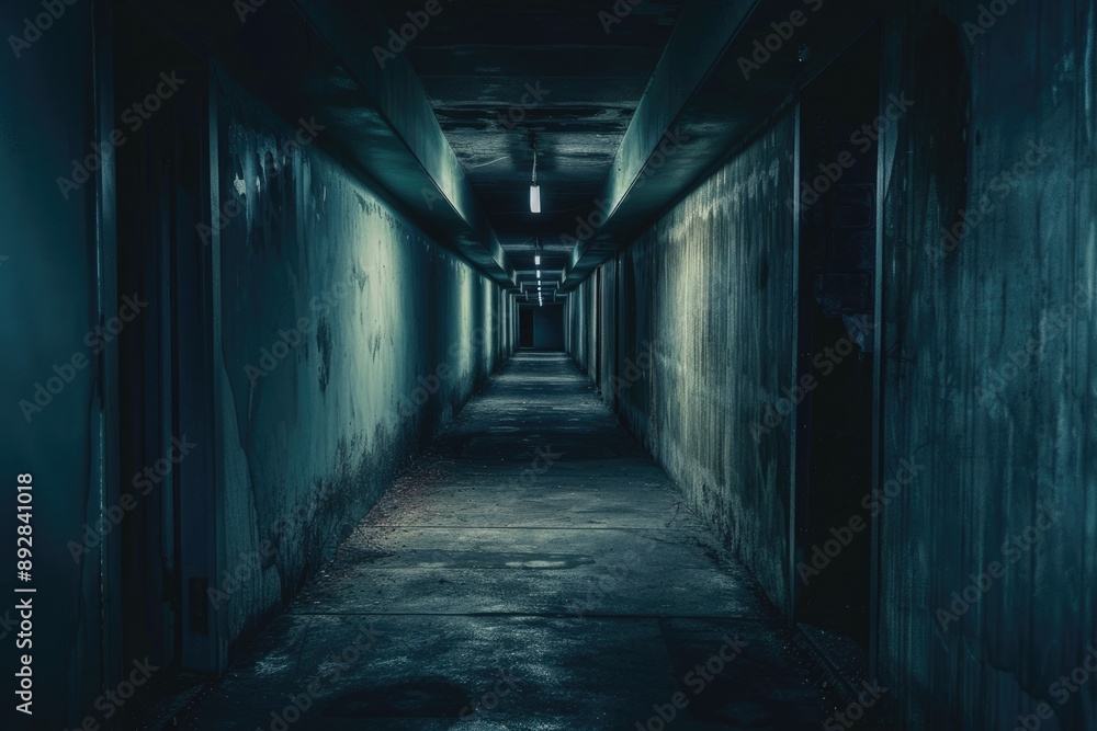 Spooky Hallway: Mystery Illumination in Creepy Modern Scene Spooky Hallway: Mystery Illumination in Creepy Modern Scene