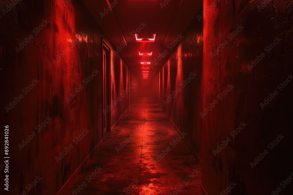 Spooky Hallway Scene. Mystery Illumination in a Modern Creepy Tunnel Spooky Hallway Scene. Mystery Illumination in a Modern Creepy Tunnel