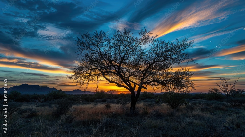 Arizona Landscape Silhouette. Sunset Sky Over Sonoran Desert and Trees Near Scottsdale AZ Arizona Landscape Silhouette. Sunset Sky Over Sonoran Desert and Trees Near Scottsdale AZ