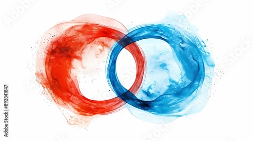 Abstract painting both circles nested together as a unified whole in red and blue, on a white background, Generative AI illustrations. 