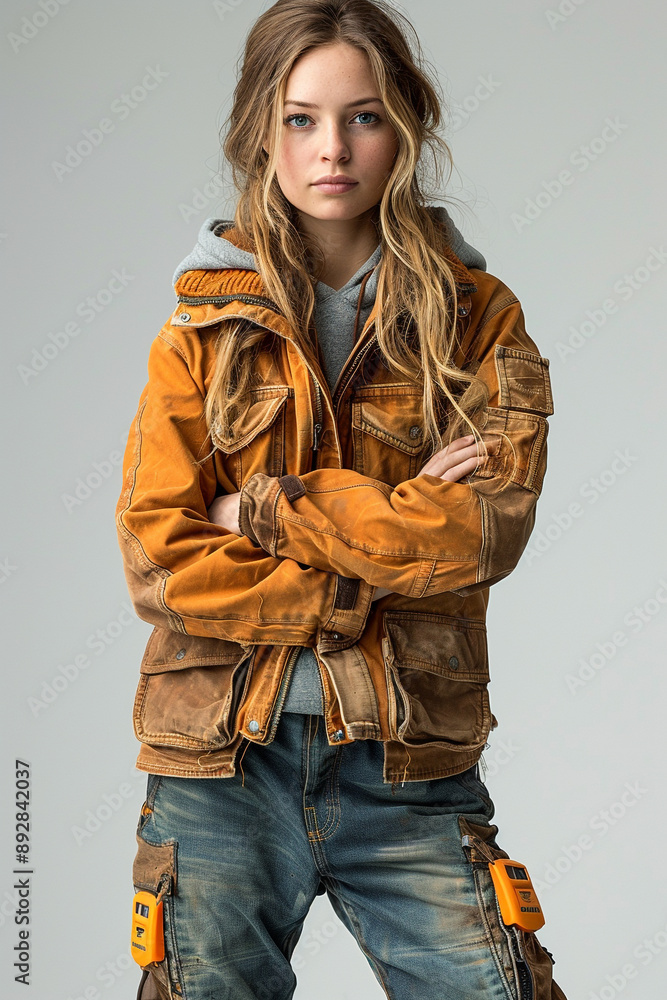 A woman in working clothes isolated on a white background A woman in working clothes isolated on a white background