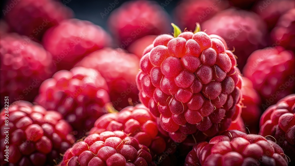 Fresh ripe raspberry with water drops isolated on a black background. Macro shot. Fresh ripe raspberry with water drops isolated on a black background. Macro shot.