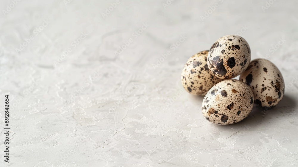 Obraz premium High quality photo of quail eggs on light background with space for copy