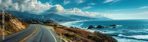 Coastal highway, winding road, ocean view, picturesque scenery