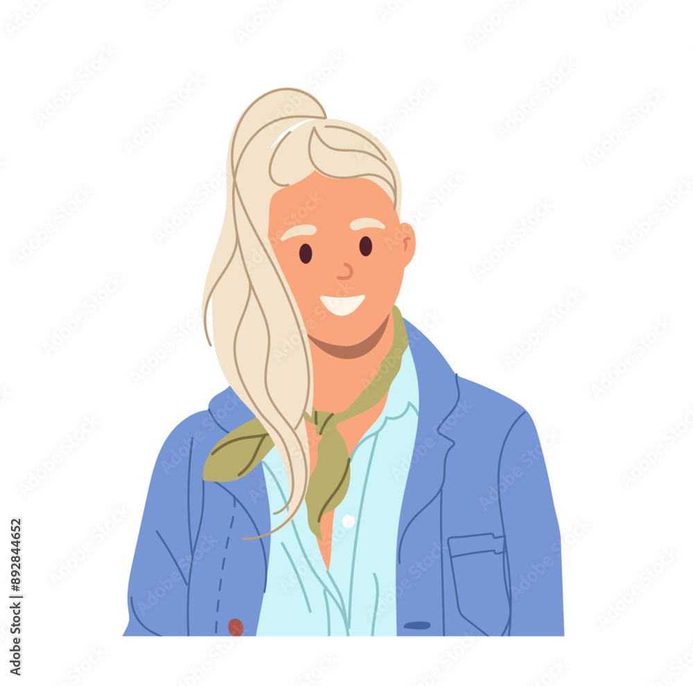Casual attractive young woman, cartoon teenage girl character portrait isolated on white background Casual attractive young woman, cartoon teenage girl character portrait isolated on white background