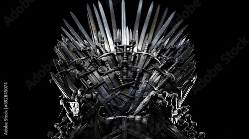 A jagged throne made of swords from house of the dragon isolated on black background, Generative AI illustrations. 