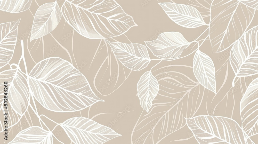 An abstract pattern of delicate white leaves on a beige background An abstract pattern of delicate white leaves on a beige background