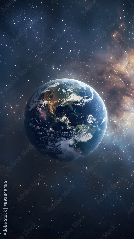 Fototapeta premium Imagen vertical desde una vista del espacio del planeta tierra en el espacio 