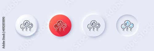 Social media like line icon. Neumorphic, Red gradient, 3d pin buttons. Thumbs up sign. Positive smile and heart feedback symbol. Line icons. Neumorphic buttons with outline signs. Vector