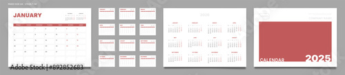 Set of 2025 Pages Monthly Calendar Planner Templates, Cover with Place for Photo, Company Logo, Annual. Design of Vector layout Calendar Pages size A4-21x29.7 cm in for print. Week start on Monday
