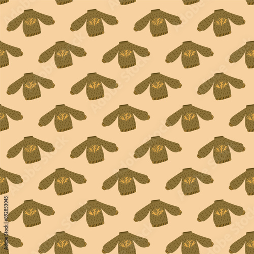 Sweater seamless pattern. Warm apparel repeat background. Vector hand drawn retro illustration.