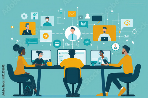 Office Team Collaborating in Modern Workspace