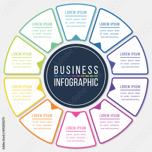 Infographic design circle 10 steps or elements business information colored template