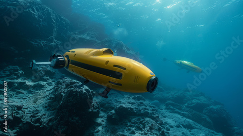 Autonomous underwater drones exploring ocean depths 