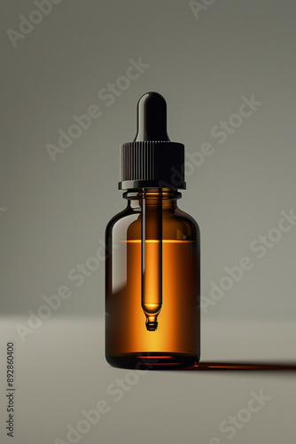Wallpaper Mural A sleek amber dropper bottle filled with liquid, set against a neutral background, perfect for product mockups and branding. Torontodigital.ca
