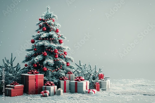 Decorated Christmas Tree With Gifts in a White Room