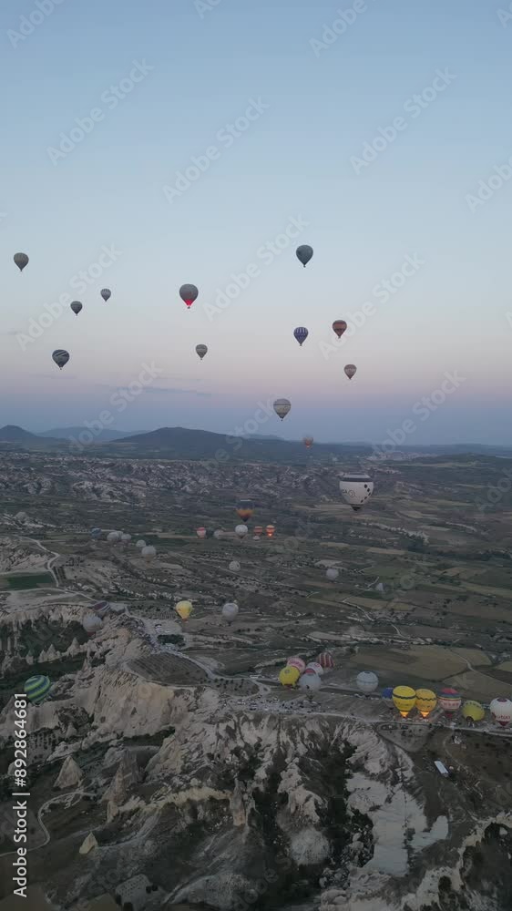 Aerial video over monoliths in Cappadocia, on hot air balloons, Turkey Aerial video over monoliths in Cappadocia, on hot air balloons, Turkey