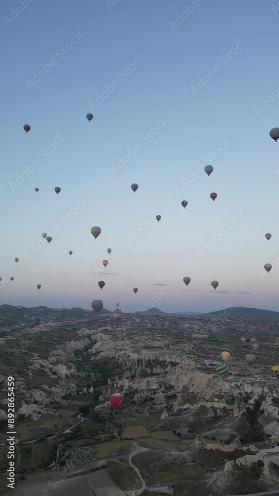 Aerial video over monoliths in Cappadocia, on hot air balloons, Turkey Aerial video over monoliths in Cappadocia, on hot air balloons, Turkey
