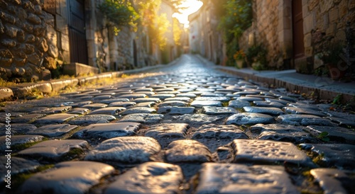 Cobblestone Street in European Town