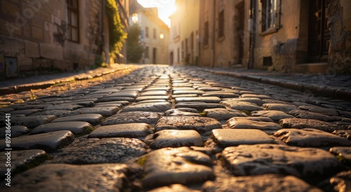 Cobblestone Street in European Town