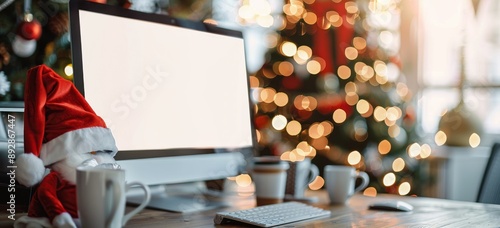 Christmas Office Desk With Computer