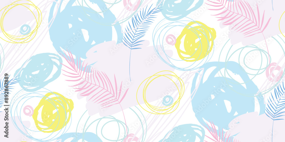 modern tropical pattern with monstera bushes in practical unisex shades in beige color for surface and fabric design