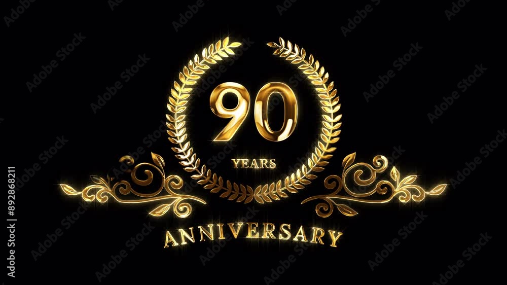 90th Anniversary Celebration. Golden 90 Years Anniversary Animation in Gold Color on the Transparent Background, Alpha Channel. Great for greetings, celebrations, events, and gifts. 90th Anniversary Celebration. Golden 90 Years Anniversary Animation in Gold Color on the Transparent Background, Alpha Channel. Great for greetings, celebrations, events, and gifts.