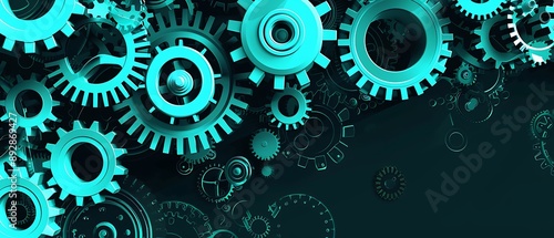 Wallpaper Mural Elegant Digital Technology Background Featuring Teal Gears and Cogs on Black, Perfect for Modern Industrial Solutions Torontodigital.ca