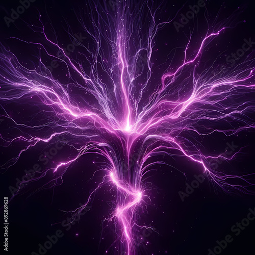 Cosmic Lightning: Radiant Purple Energy Burst in black background assest purple