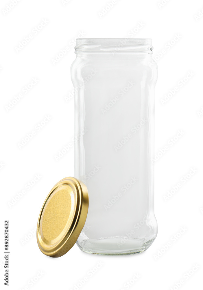 One empty glass jar isolated on white One empty glass jar isolated on white