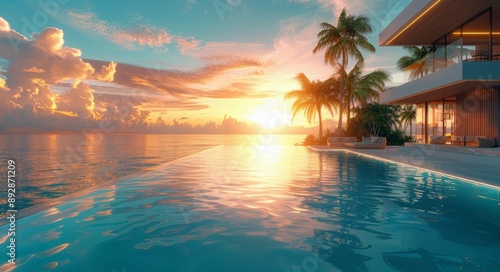 Modern Villa With Infinity Pool at Sunset