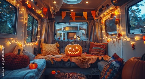 Cozy Camper Van Decorated For Halloween