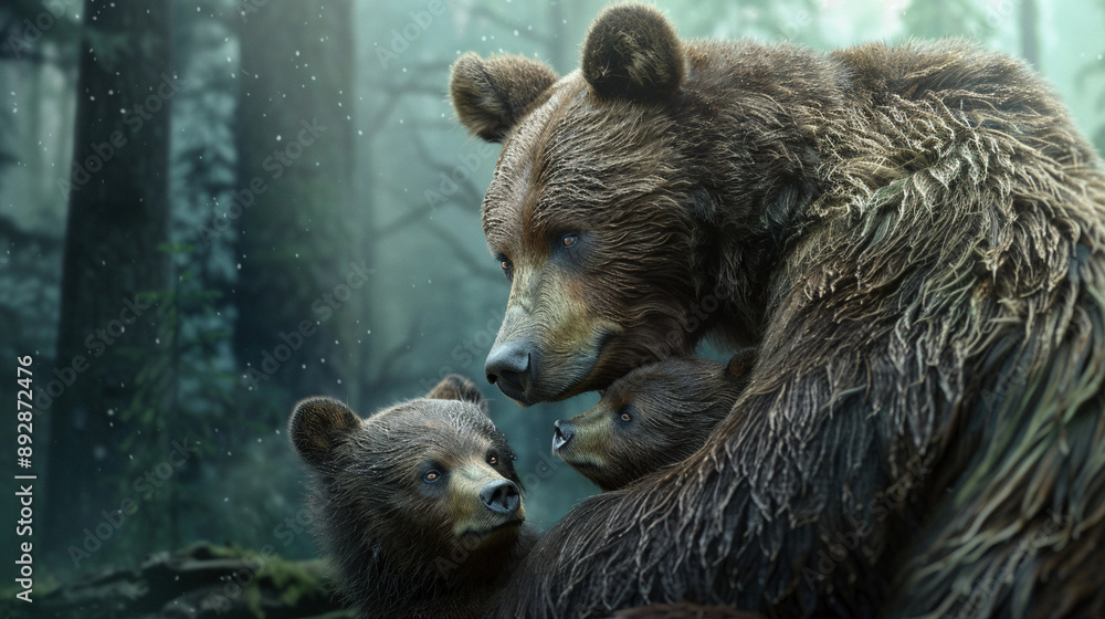 Obraz premium Affectionate Embrace: Mother Bear and Cub Sharing a Tender Moment