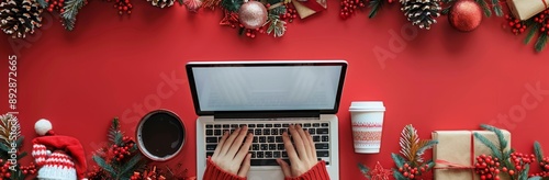 Holiday Shopping on a Red Tabletop