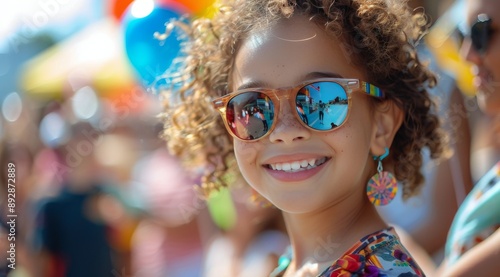 Girl Smiling in Sunglasses at Summer Festival