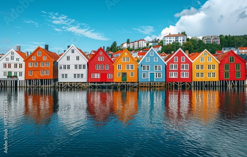 Colorful Houses on the Water in Norway
